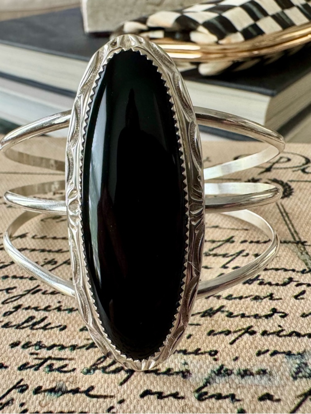 Heber Tsosie Navajo Silversmith Gorgeous Black Onyx Statement Cuff Bracelet
